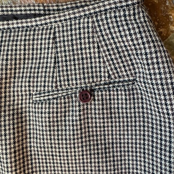 Vintage Cristian Tripani Black / Brown / Tan Houndstooth A-Line Skirt, Size 12 - Picture 4 of 6